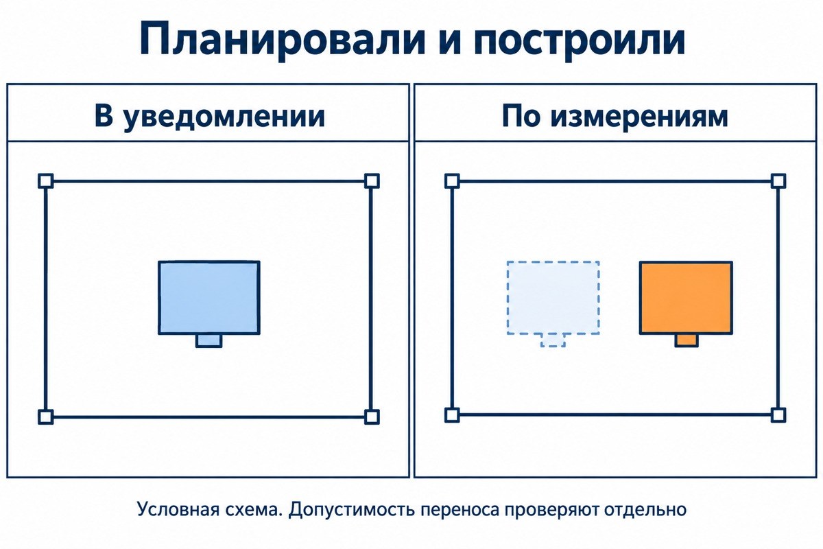 Сравнение заявленного и фактического положения дома на условном участке