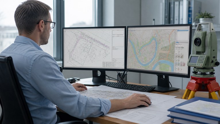 Инженер изучает реквизиты топографического плана в городской информационной системе