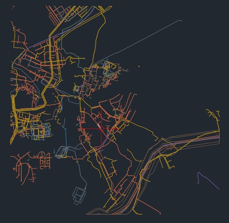 Выгруженные инженерные сети из сервиса Мой участок открыты в AutoCAD