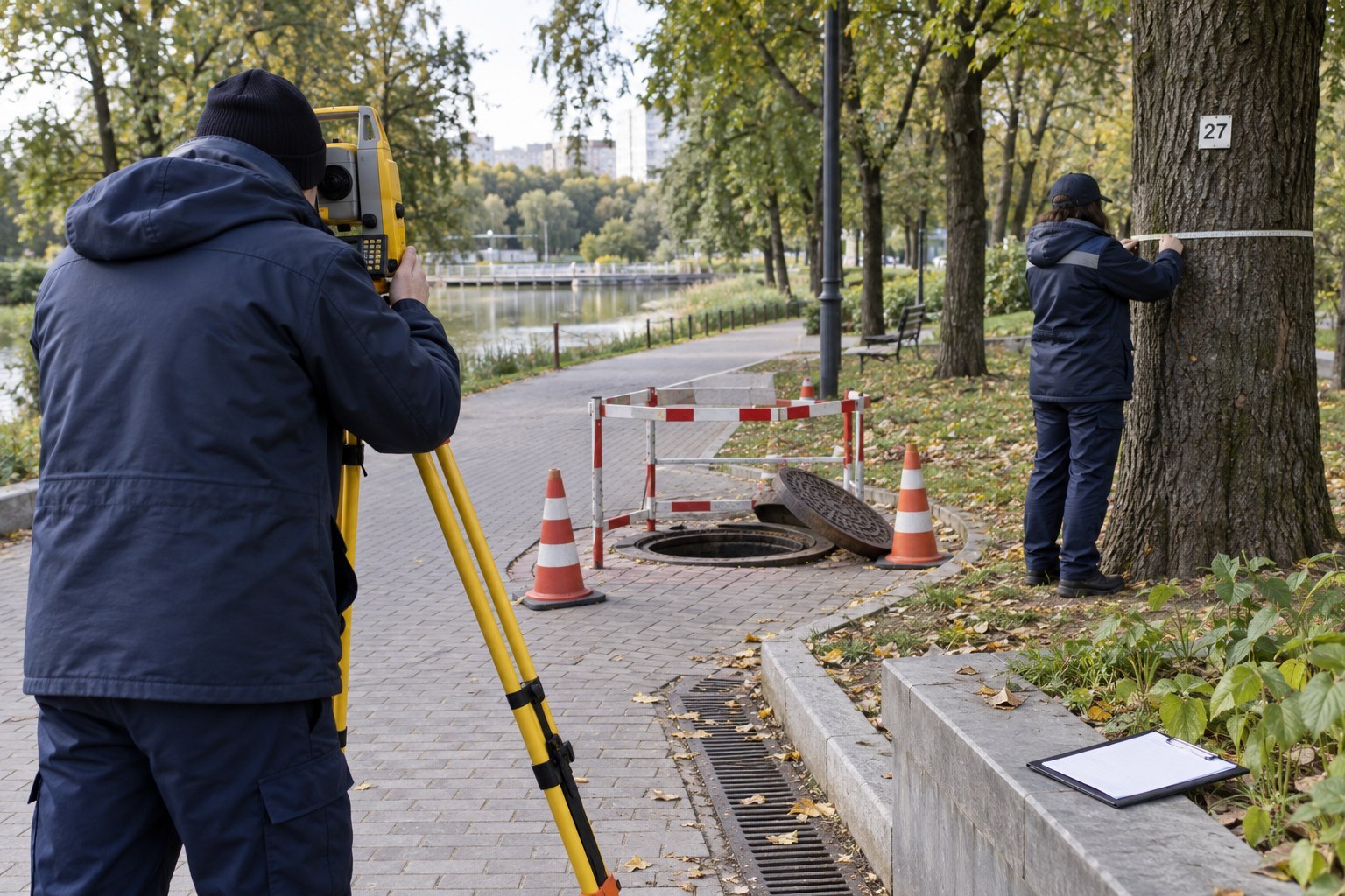 Полевой контроль топографической и подеревной съёмки в парке