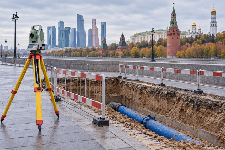 Подготовленная территория для измерений у подземной коммуникации