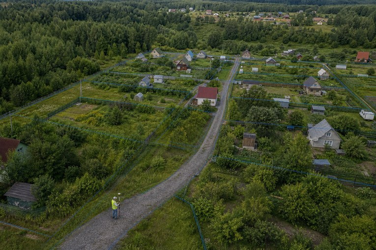 Территория СНТ с измеренными границами общей дороги