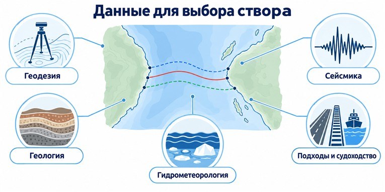 Инфографика: данные для сравнения створов моста и транспортных подходов