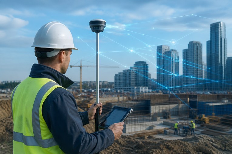 Геодезист подключает GNSS-ровер к сетевым RTK-поправкам