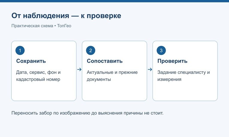 Последовательность проверки: сохранить наблюдение, сравнить документы, поставить задачу специалисту