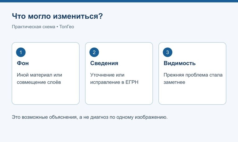 Возможные объяснения изменения вида участка: другой фон, новые сведения или прежде незаметное расхождение