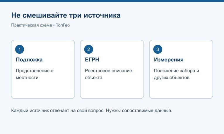 Три разных источника: изображение территории, реестровое описание и полевая проверка