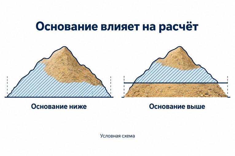 Условная схема влияния уровня основания на расчёт объёма насыпи