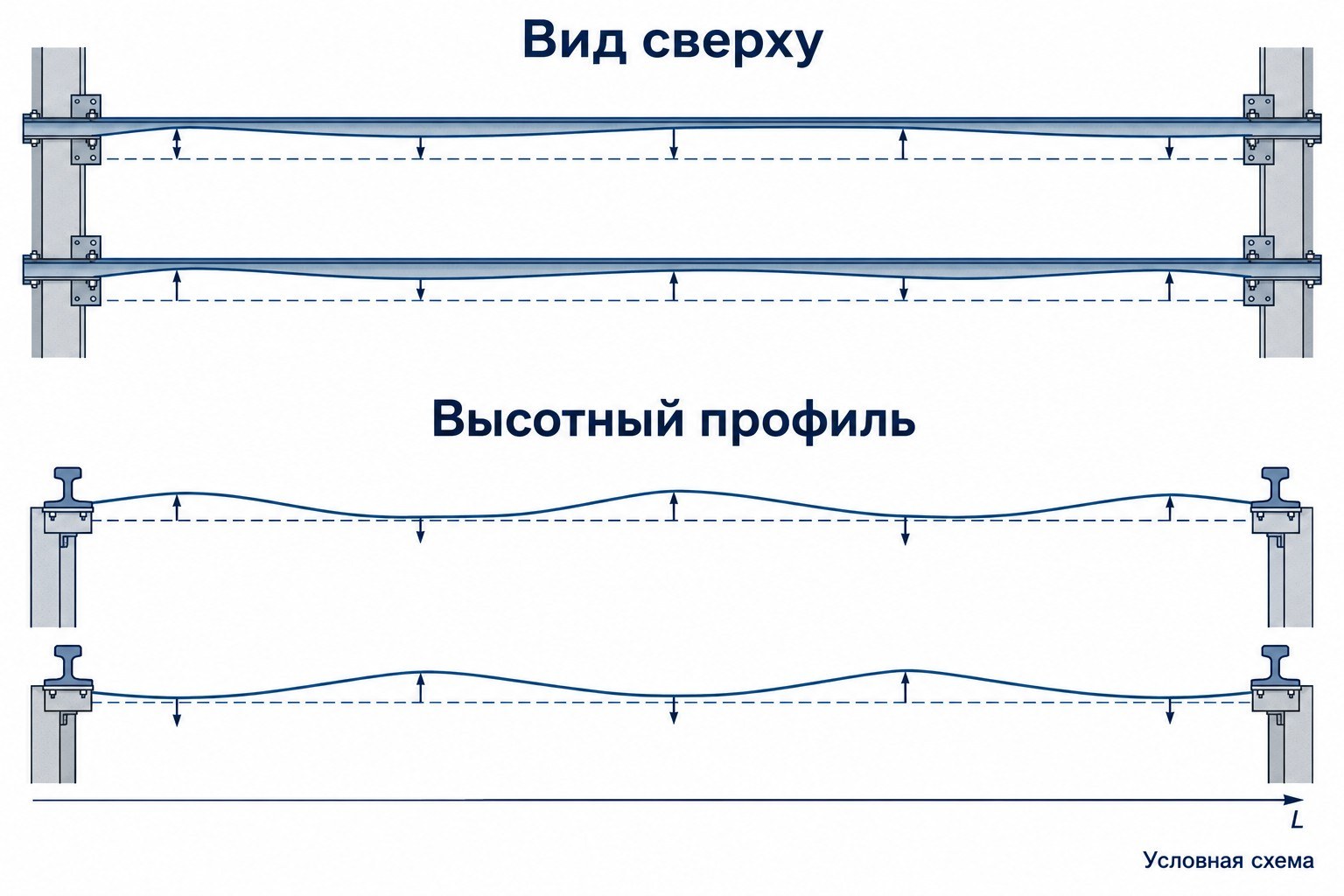 Условная схема положения рельсов в плане и высотного профиля