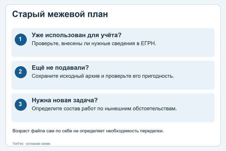 Схема проверки старого плана: подача, учёт, изменения и замечания