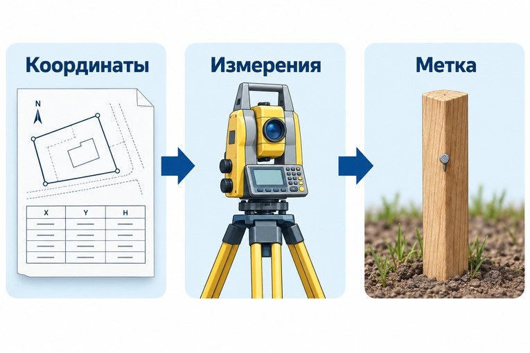Схема трёх этапов: исходные данные, измерения и закрепление