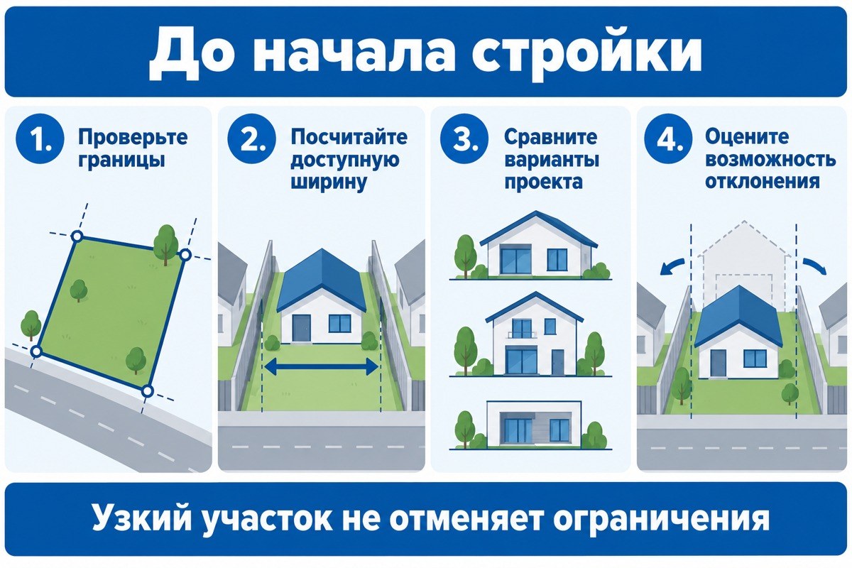 Последовательность действий для узкого участка до начала строительства