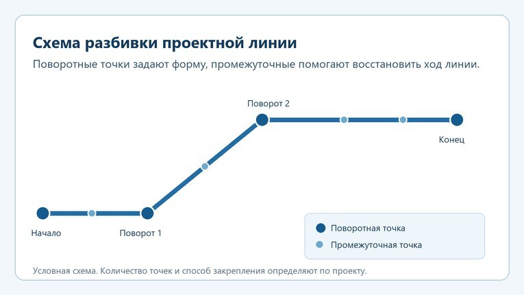 Схема проектной линии с поворотными и промежуточными точками