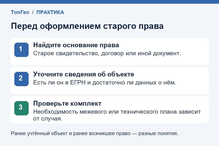 Исходные документы для регистрации ранее возникшего права