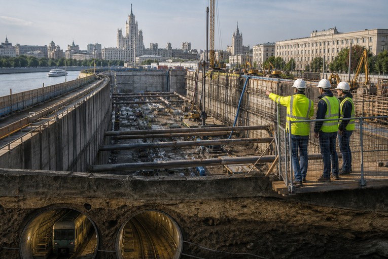 Строительство большого общественного здания над тоннелями метро в сложных инженерно-геологических условиях