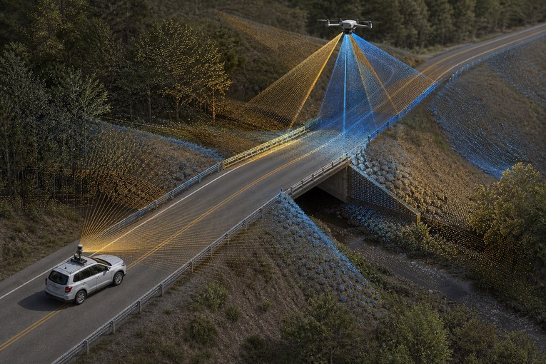 Сравнение зон видимости автомобильного сканера и LiDAR на беспилотнике