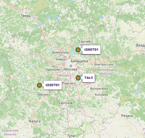 Общая карта Народного ГРО с несколькими точками в Московской области